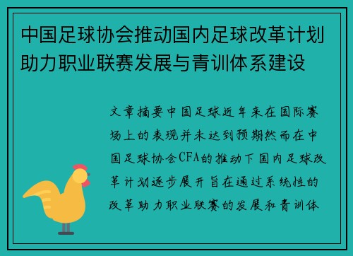 中国足球协会推动国内足球改革计划助力职业联赛发展与青训体系建设